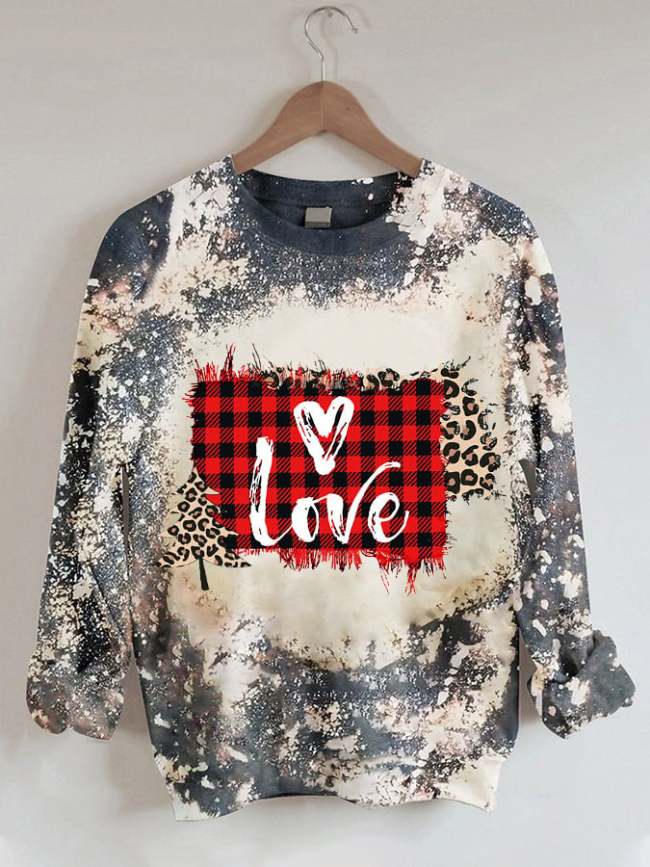 Women's plaid letter heart-shaped leopard sweatshirt