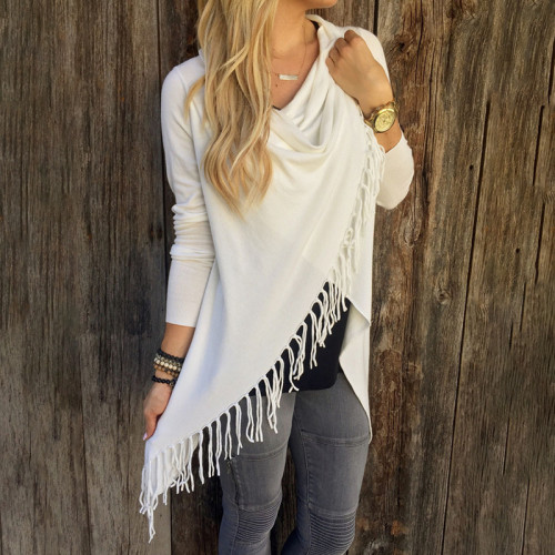 Solid Color Casual Fringe Long Sleeve T-Shirt