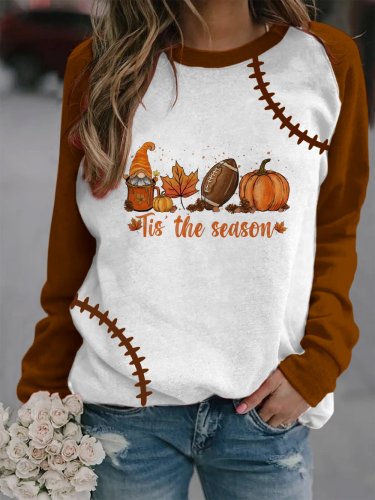 Women's Thanksgiving Tis The Season Football Print Sweatshirt
