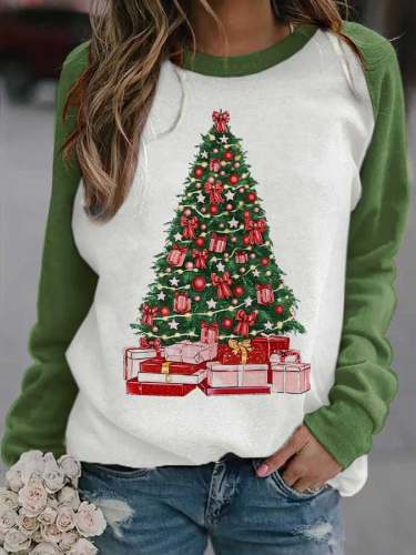 Women‘s Merry Christmas Tree Print Casual Sweatshirt