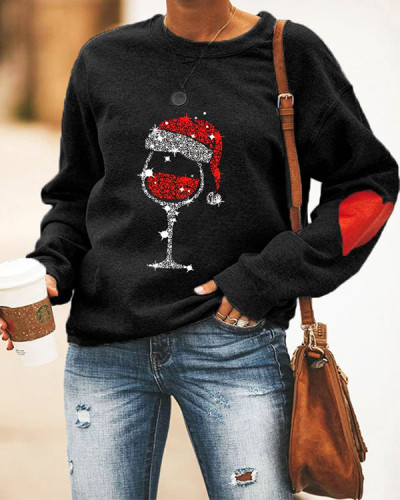 Merry Christmas Wine Glass Casual Sweatshirt