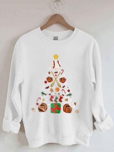Women's Merry Christmas Baseball Ball Christmas Tree Print Casual Sweatshirt