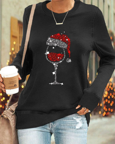 Christmas Red Wine Glass Print Top