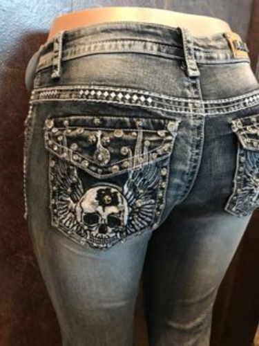Retro Embroidered Skull High-waisted Jeans