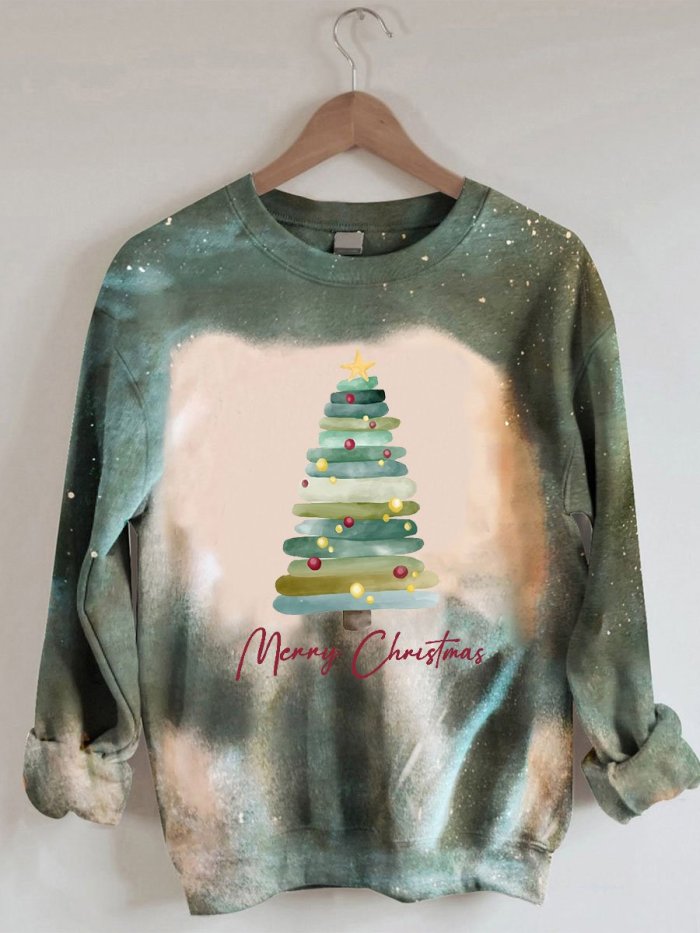 Women's Merry Christmas Tree Tie Dye Print Sweatshirt