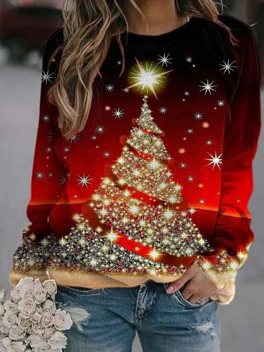 Women's Christmas Bling Christmas Tree Print Sweatshirt