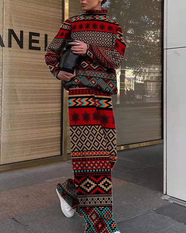Casual Street Printing Turtleneck Long Sleeve Two Pieces Suits