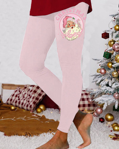 Pink Christmas Santa Print Leggings