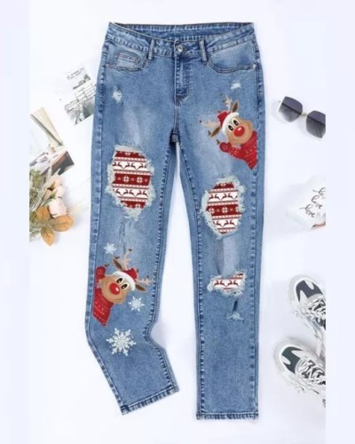 Christmas Print Loose Casual Pants