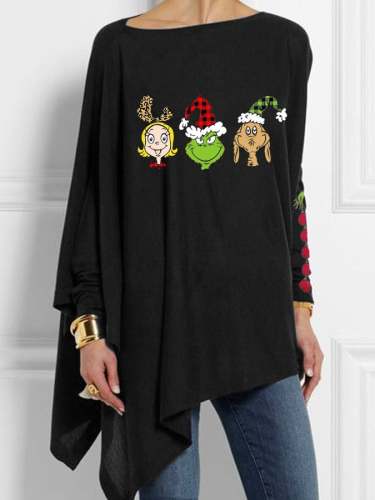 Women's Funny Christmas Printed Christmas Casual Irregular  T-shirt