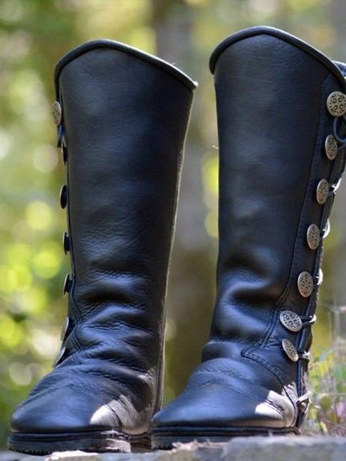 Women's Western Vintage Big Button Low Heel Boots