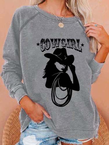 Women's Western Cowgirl Print Casual Crew Neck Sweatshirt