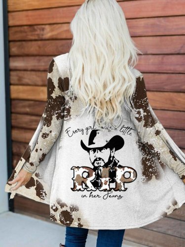 Women's Western Cowboy Every Girl Loves A Little Rip In Her Jean Cow Print Cardigan