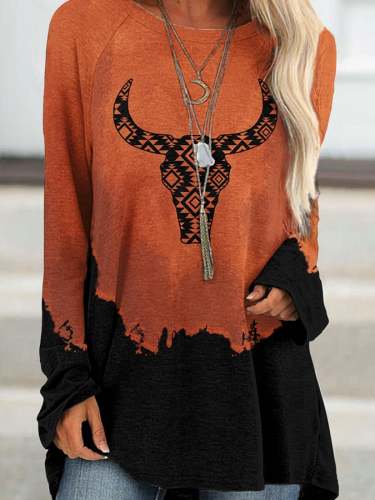 Vintage Western Print Long Sleeve Top