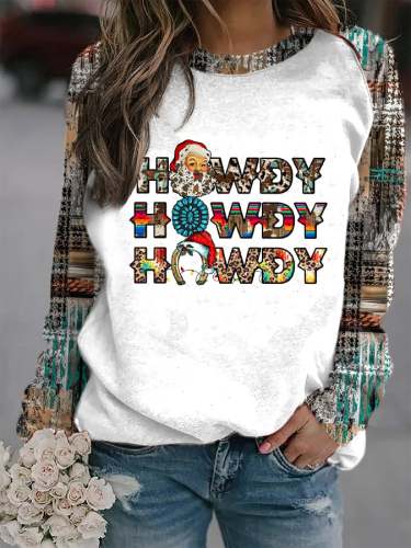 Women's Howdy Howdy Howdy Santa Face Western Cowboy Christmas Print Sweatshirt