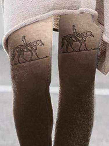 Western Vintage Horse Pattern Comfort Leggings