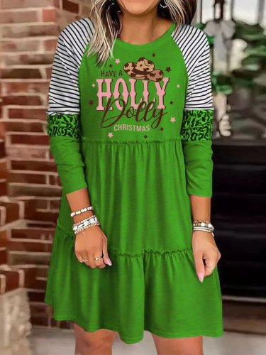 Women's Western Have A Holly Dolly Christmas Bling Print Dress