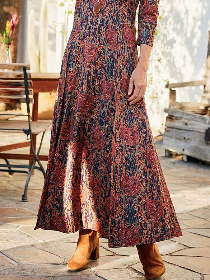 Casual Vintage Rose Print Dress