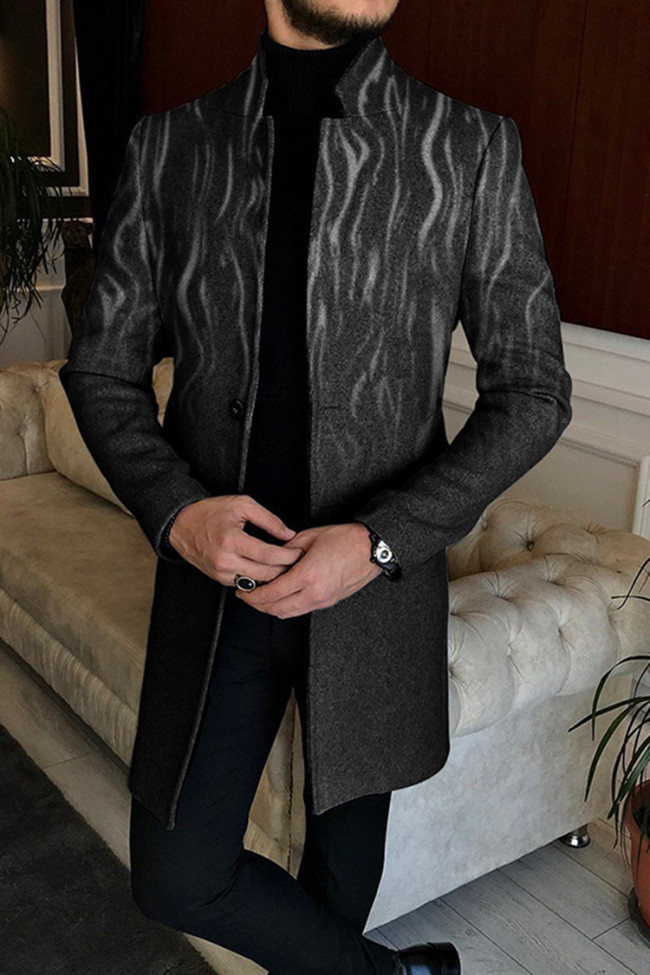 Fashion Men's Slim Tapered Stand Collar Woolen Coat