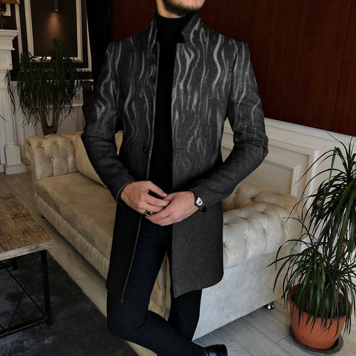 Fashion Men's Slim Tapered Stand Collar Woolen Coat