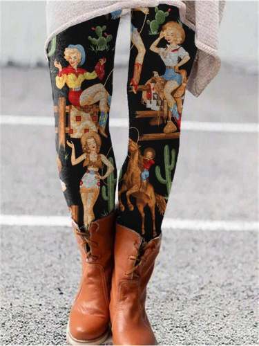 Women's Western Cowgirl Print Casual Leggings