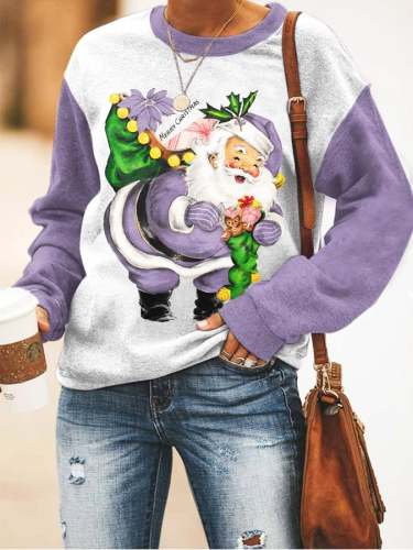 Women's Vintage Purple Santa Print Sweatshirt