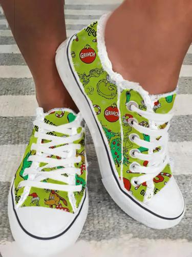 Christmas Grinch Printed Daily Canvas Shoes