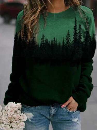 Forest Silhouette Contrast Print Sweatshirt