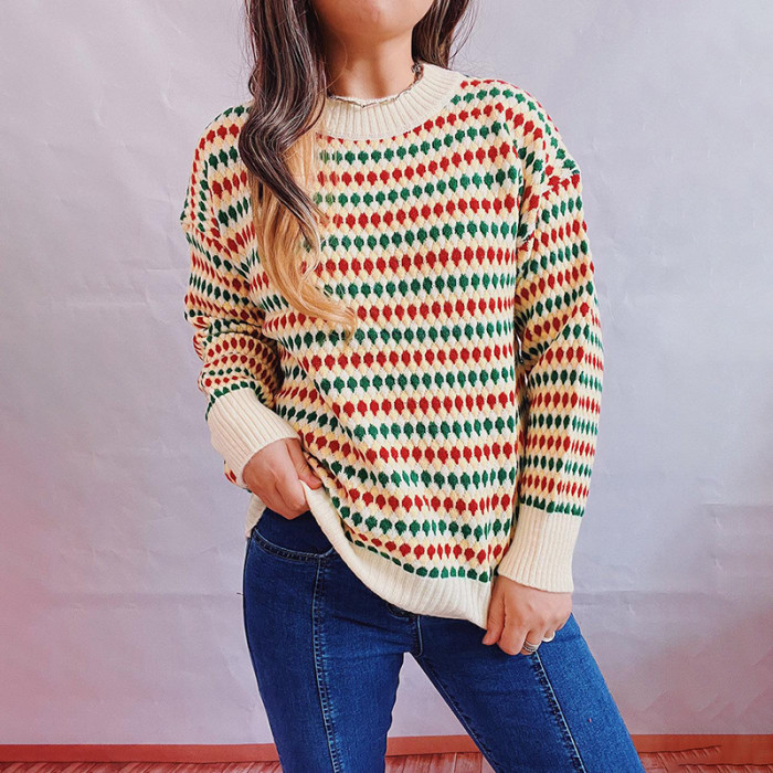 Casual Contrast Striped Long Sleeve Sweater