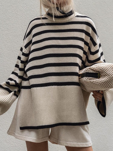 Simple Striped Turtleneck Long Sleeve Sweater