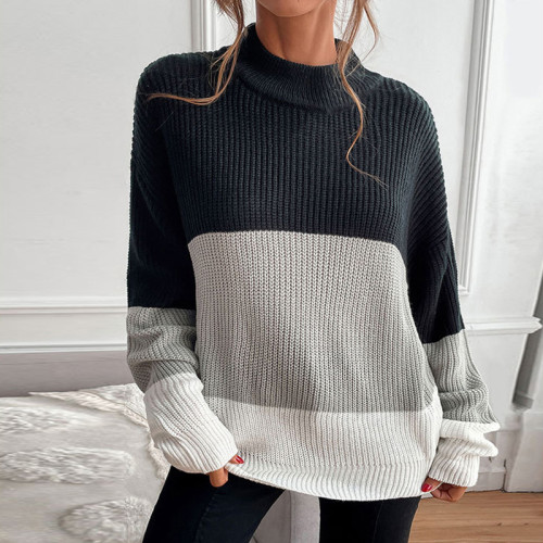 Fashion Colorblock Long Sleeve Loose Sweater
