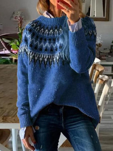 Fairman Island Vintage Wave Jacquard Long Sleeve Sweater