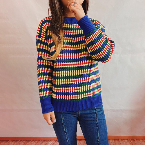 Casual Contrast Striped Long Sleeve Sweater
