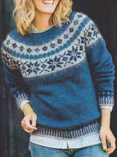 Fairman Island Vintage Jacquard Crew Neck Loose Sweater
