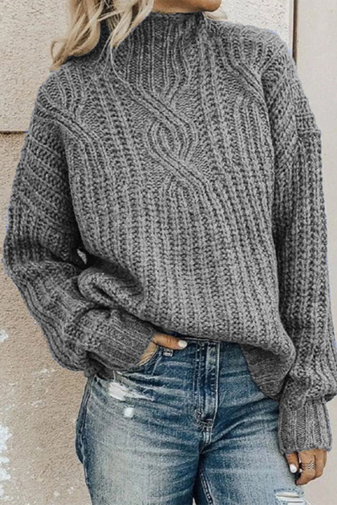 Turtleneck Twist Solid Color Knit Sweater
