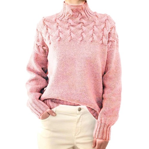 Vintage Woven Detail Turtleneck Long Sleeve Sweater