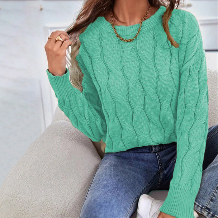Crewneck Loose Twist Knit Pullover Sweater