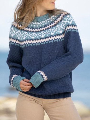 Fairman Island Vintage Wave Contrast Jacquard Sweater