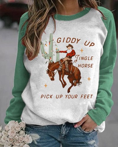 Giddy Up Jingle Horse Pick up Your Feet Cowboy Santa Cactus Western Sweatshirt