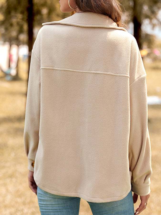 Ladies Fleece Casual Button Cardigan Jacket