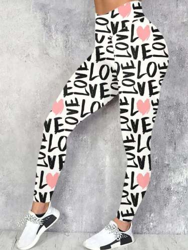 Women's Love Print Casual Leggings