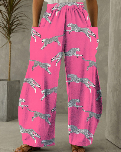 Women's Cheetah Print Pink Loose Pants