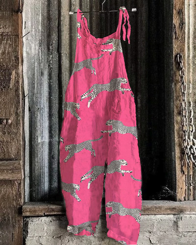 Women's Cheetah Print Pink  Loose Casual Jumpsuit