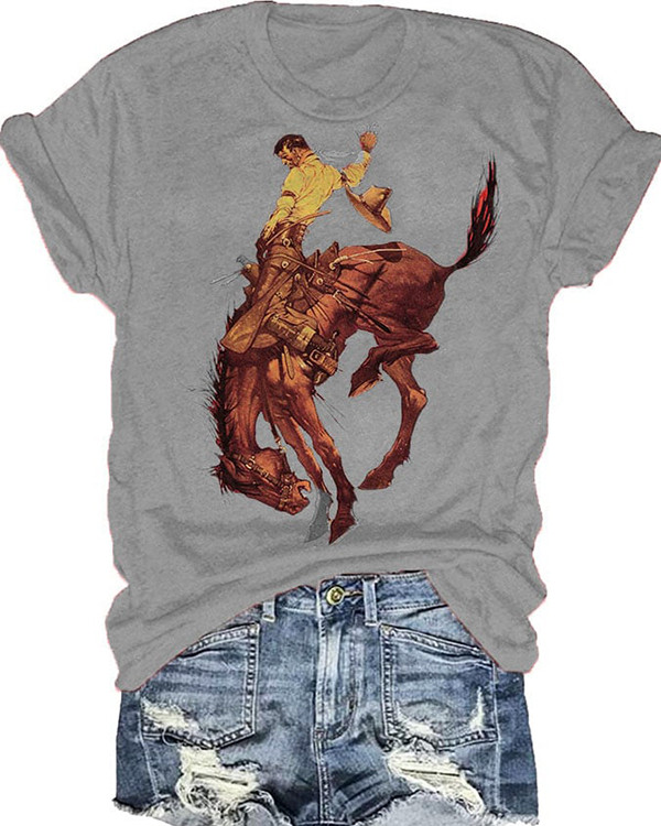 Western Vintage Print Print Short Sleeve T-Shirt