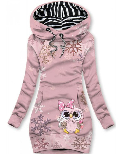 Cute Owl Art Print Hooded Sweatshirt