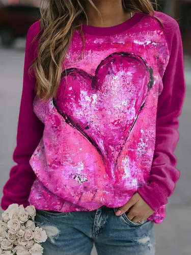 Women's Sweatshirt Heart Print Long Sleeve Loose Streetwear Pullover Hoodies