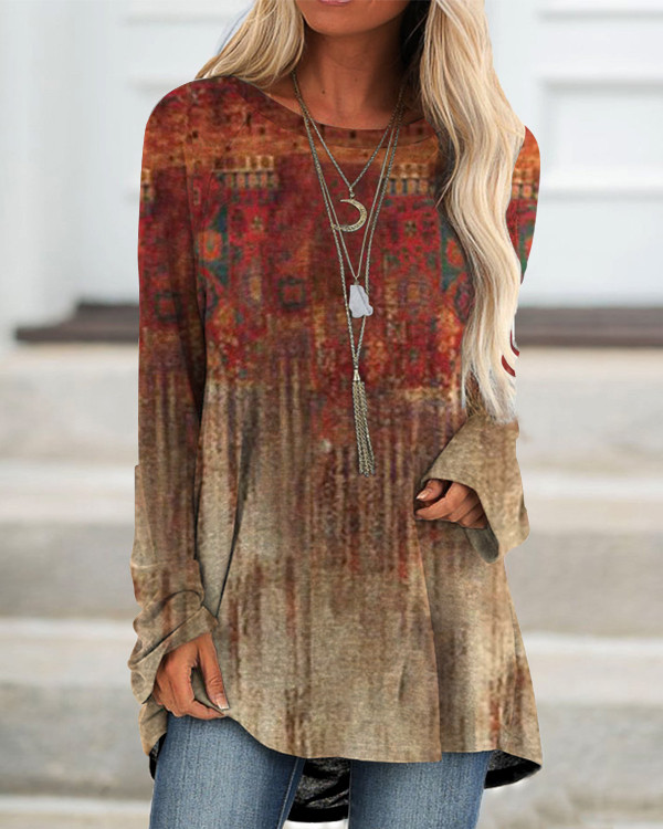 Vintage Women's Printed Crew Neck Top