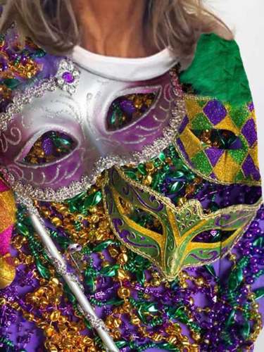Mardi Gras Decoration Mask Beads Print Sweatshirt