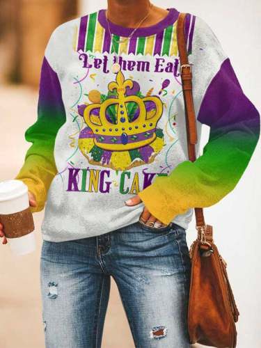 Mardi Gras Let Them Eat King Cake Gradient Print Sweatshirt