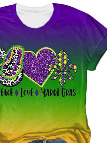 Vintage Peace Love Mardi Gras Gradient Print T-Shirt